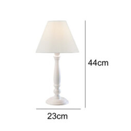Britalia Brreg422 Matt White Wooden Vintage Rustic Candlestick Table Lamp With Cotton Fabric Tapered Shade 44Cm - thumbnail 5