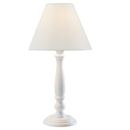 Britalia Brreg422 Matt White Wooden Vintage Rustic Candlestick Table Lamp With Cotton Fabric Tapered Shade 44Cm