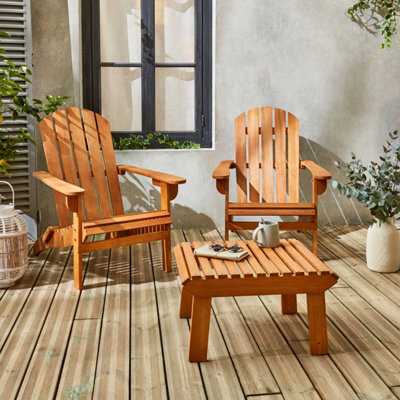 Sweeek - Pair Of Wooden Deck Chairs With Footrests Adirondack Salamanca X2 + Table Natural 69X139.2X90 Cm - image 1