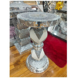 DEENZ White Silver Side Table Crushed Diamond Glitter Mirrored End Table F096