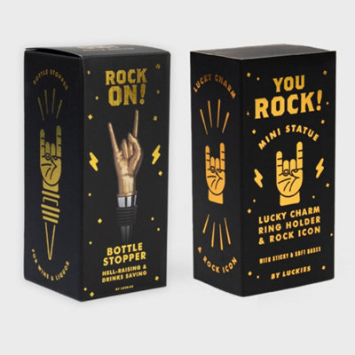 Suck Uk Rock On Bottle Stopper & You Rock Desk Accessory Set - Gold - image 1
