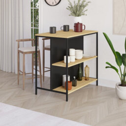 Decortie Modern Detroit Bar Table Oak, Silky Grey Black Dining Room Table W/metal Legs, Open Shelf Kitchen Organiser 100(W)60(D)Cm
