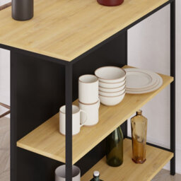 Decortie Modern Detroit Bar Table Oak, Silky Grey Black Dining Room Table W/metal Legs, Open Shelf Kitchen Organiser 100(W)60(D)Cm - thumbnail 4