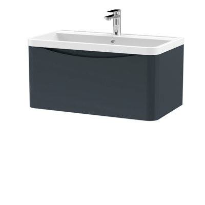 Balterley Dunwood Wall Hung 1 Drawer Bathroom Vanity Unit & Polymarble Basin, Dark Grey, 755mm - image 1