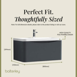 Balterley Dunwood Wall Hung 1 Drawer Bathroom Vanity Unit & Polymarble Basin, Dark Grey, 755mm - thumbnail 5