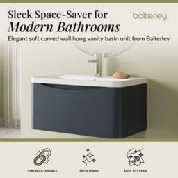 Balterley Dunwood Wall Hung 1 Drawer Bathroom Vanity Unit & Polymarble Basin, Dark Grey, 755mm - thumbnail 3