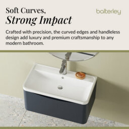Balterley Dunwood Wall Hung 1 Drawer Bathroom Vanity Unit & Polymarble Basin, Dark Grey, 755mm - thumbnail 6