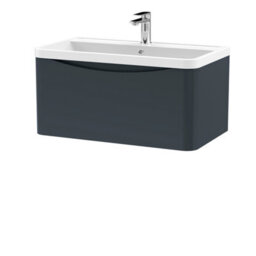 Balterley Dunwood Wall Hung 1 Drawer Bathroom Vanity Unit & Polymarble Basin, Dark Grey, 755mm - thumbnail 1