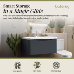 Balterley Dunwood Wall Hung 1 Drawer Bathroom Vanity Unit & Polymarble Basin, Dark Grey, 755mm - thumbnail 2