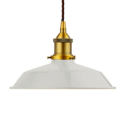 Pale Grey Small Trinity Metal Painted Dome Pendant Light With Antique Gold Lamp Holder And Brown Twisted Cable - Se Home - image 1