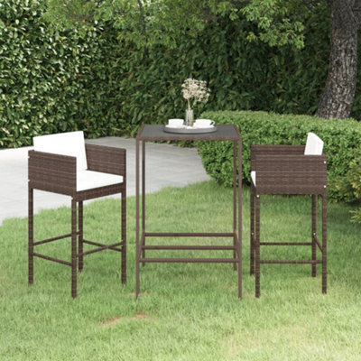 Berkfield 3 Piece Garden Bar Set With Cushions Poly Rattan Brown - image 1