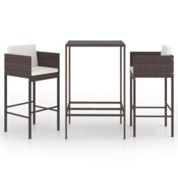 Berkfield 3 Piece Garden Bar Set With Cushions Poly Rattan Brown - thumbnail 2