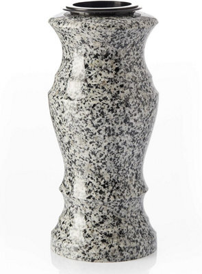 Novecrafto Granite Memorial Vase For Flowers - 30Cm Tall, Solid Grey Stone Round Vase With Insert Grid For Cemetery, Grave Or Garden Use - image 1