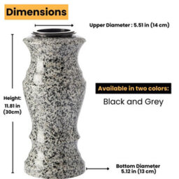 Novecrafto Granite Memorial Vase For Flowers - 30Cm Tall, Solid Grey Stone Round Vase With Insert Grid For Cemetery, Grave Or Garden Use - thumbnail 3