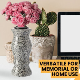 Novecrafto Granite Memorial Vase For Flowers - 30Cm Tall, Solid Grey Stone Round Vase With Insert Grid For Cemetery, Grave Or Garden Use - thumbnail 6