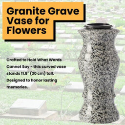 Novecrafto Granite Memorial Vase For Flowers - 30Cm Tall, Solid Grey Stone Round Vase With Insert Grid For Cemetery, Grave Or Garden Use - thumbnail 7