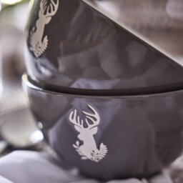 Dibor Set Of 2 Grey Stag Stoneware Christmas Crockery Soup Bowls Dia14.5Cm - thumbnail 3