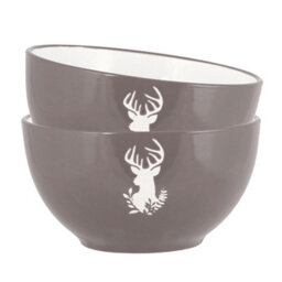 Dibor Set Of 2 Grey Stag Stoneware Christmas Crockery Soup Bowls Dia14.5Cm - thumbnail 2