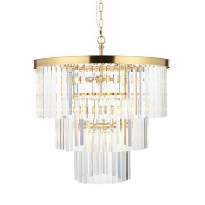 Luminosa Lighting Luminosa Conaston Pendant Ceiling Light Brushed Aged Brass Plate & Clear Cut Glass 7X E14 - image 1