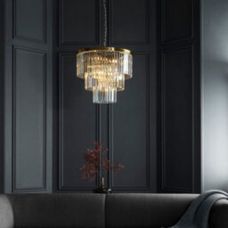 Luminosa Lighting Luminosa Conaston Pendant Ceiling Light Brushed Aged Brass Plate & Clear Cut Glass 7X E14 - thumbnail 2