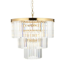 Luminosa Lighting Luminosa Conaston Pendant Ceiling Light Brushed Aged Brass Plate & Clear Cut Glass 7X E14 - thumbnail 1