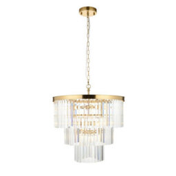 Luminosa Lighting Luminosa Conaston Pendant Ceiling Light Brushed Aged Brass Plate & Clear Cut Glass 7X E14 - thumbnail 6