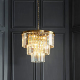 Luminosa Lighting Luminosa Conaston Pendant Ceiling Light Brushed Aged Brass Plate & Clear Cut Glass 7X E14 - thumbnail 3