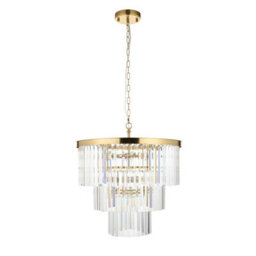 Luminosa Lighting Luminosa Conaston Pendant Ceiling Light Brushed Aged Brass Plate & Clear Cut Glass 7X E14 - thumbnail 7