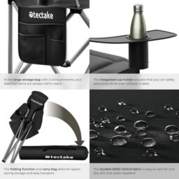 Tectake Camping Chair Mtx - Padded, Foldable, With Cup Holder And Side Pocket - Black - Per Piece - thumbnail 5