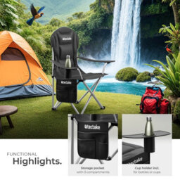 Tectake Camping Chair Mtx - Padded, Foldable, With Cup Holder And Side Pocket - Black - Per Piece - thumbnail 4