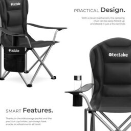 Tectake Camping Chair Mtx - Padded, Foldable, With Cup Holder And Side Pocket - Black - Per Piece - thumbnail 3