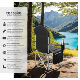 Tectake Camping Chair Mtx - Padded, Foldable, With Cup Holder And Side Pocket - Black - Per Piece - thumbnail 2