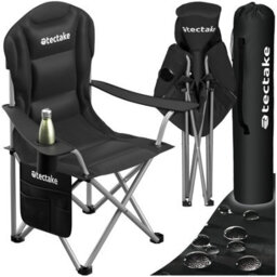 Tectake Camping Chair Mtx - Padded, Foldable, With Cup Holder And Side Pocket - Black - Per Piece - thumbnail 1