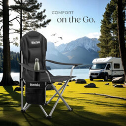 Tectake Camping Chair Mtx - Padded, Foldable, With Cup Holder And Side Pocket - Black - Per Piece - thumbnail 8