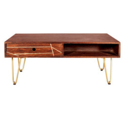 Wyld Haus Bandung Dark Mango Wood And Gold Rectangular Coffee Table 1 Drawer 1 Open Shelf - thumbnail 8