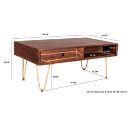 Wyld Haus Bandung Dark Mango Wood And Gold Rectangular Coffee Table 1 Drawer 1 Open Shelf - thumbnail 7