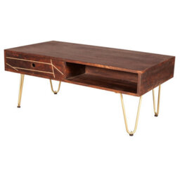 Wyld Haus Bandung Dark Mango Wood And Gold Rectangular Coffee Table 1 Drawer 1 Open Shelf - thumbnail 4