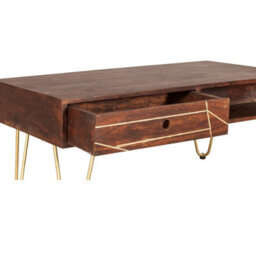 Wyld Haus Bandung Dark Mango Wood And Gold Rectangular Coffee Table 1 Drawer 1 Open Shelf - thumbnail 6