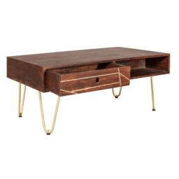 Wyld Haus Bandung Dark Mango Wood And Gold Rectangular Coffee Table 1 Drawer 1 Open Shelf - thumbnail 3