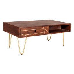 Wyld Haus Bandung Dark Mango Wood And Gold Rectangular Coffee Table 1 Drawer 1 Open Shelf - thumbnail 2