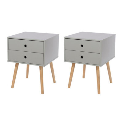 Core Products Set Of 2 - Scandia 2 Drawer Bedside Cabinets With Painted Finish, Tapered Legs, Modern Bedroom Furniture - image 1