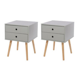 Core Products Set Of 2 - Scandia 2 Drawer Bedside Cabinets With Painted Finish, Tapered Legs, Modern Bedroom Furniture - thumbnail 1