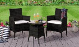 3Pc Rattan Bistro Set Outdoor Garden Patio Furniture In Black