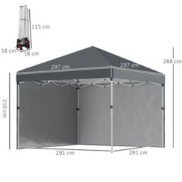 Outsunny 3X3 (M) Pop Up Gazebo Party Tent W/ 2 Sidewalls, Weight Bags Dark Grey - thumbnail 3