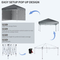 Outsunny 3X3 (M) Pop Up Gazebo Party Tent W/ 2 Sidewalls, Weight Bags Dark Grey - thumbnail 6