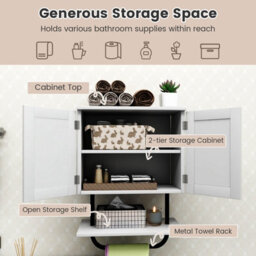 Costway Bathroom Wall Cabinet Wall-Mounted Medicine Cabinet With Towel Bar-White - thumbnail 6