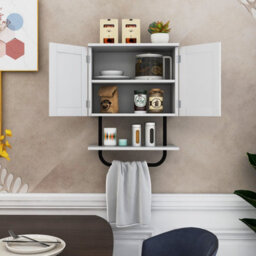 Costway Bathroom Wall Cabinet Wall-Mounted Medicine Cabinet With Towel Bar-White - thumbnail 5