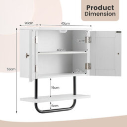 Costway Bathroom Wall Cabinet Wall-Mounted Medicine Cabinet With Towel Bar-White - thumbnail 2