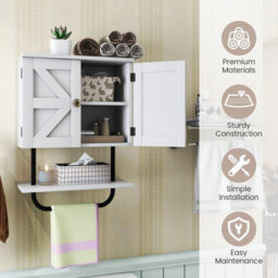 Costway Bathroom Wall Cabinet Wall-Mounted Medicine Cabinet With Towel Bar-White - thumbnail 7