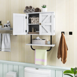 Costway Bathroom Wall Cabinet Wall-Mounted Medicine Cabinet With Towel Bar-White